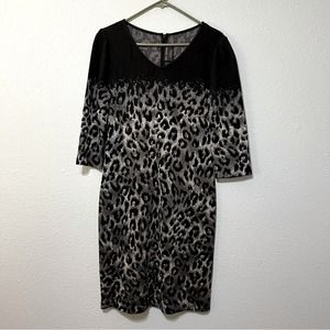 St. John for Nordstrom Gray & Black Cheetah Animal Print Knit Shift Dress 8